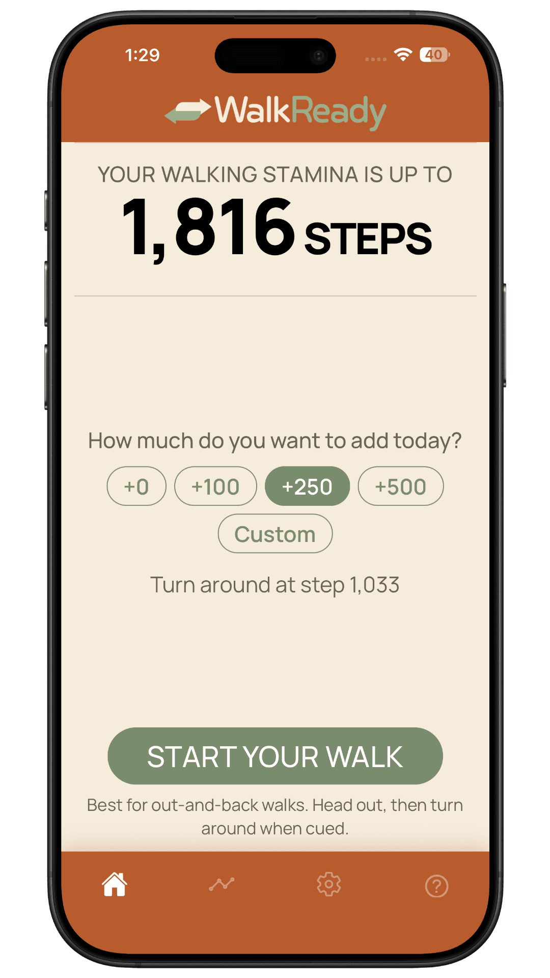 WalkReady app showing walking progress